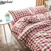 Washed Cotton Bedding Sheets Bedroom Household Plaid Flat Sheet Soft King Queen Full Size Students Dormitory Mattress Cover New 1
