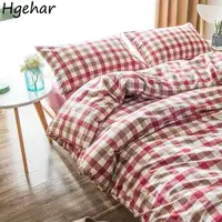 Washed Cotton Bedding Sheets Bedroom Household Plaid Flat Sheet Soft King Queen Full Size Students Dormitory Mattress Cover New 1
