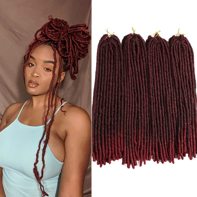 Synthetic Crochet Braiding Hair Extensions Dreadlocks Ombre Brown Colored X-TRESS Soft Straight Faux Locs Braids Hair For Women T1B/Burgundy