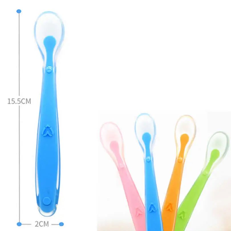 Description Picture 6 of itemBaby Feeding Spoons Training Children Infant Temperature Sensoning Food Grade Flatware Tableware Cutlery Silicone Spoon With Box