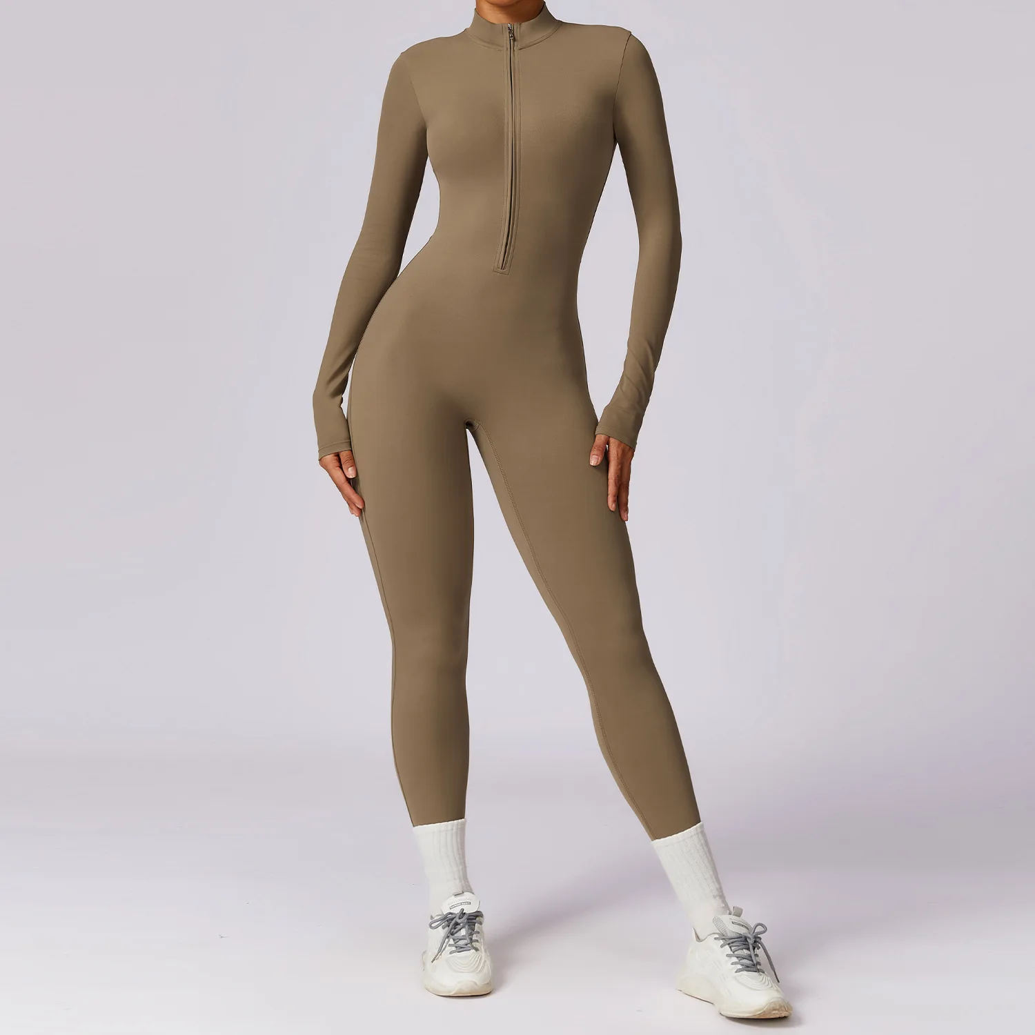 Women's Enhanced Fitness Jumpsuit - Zippered Elastic One-Piece Bodysuit