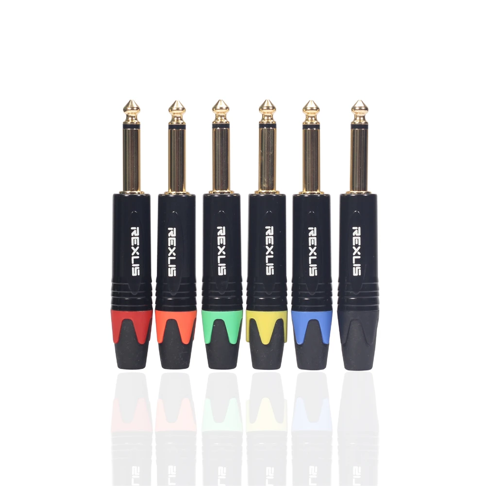 Mono 6.35MM Jack 6.3MM Male Plug Connector Aluminum Tube Brass Gold Plated 1/4 Inch Microphone Plug Audio Cable Connector audio jack pickup,audio adapter set,audio adapter,audio cable