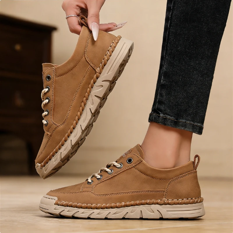 New Autumn Handmade Leather Women Boots Outdoor Design Sneakers Man Casual Shoes Flexible Cushioning Sole Comfortable Loafers