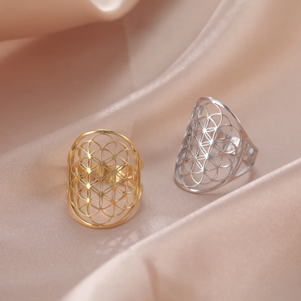Stainless Steel Adjustable Finger Rings For Women Men Geometric Amulet Vintage Jewelry