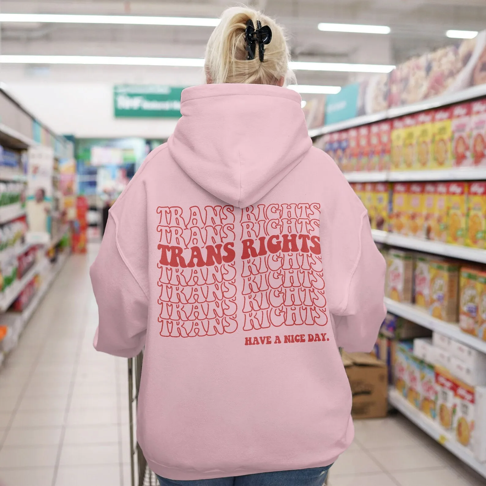 Trans Right Sweatshirt Letter Print Hoodie Casual Drawstring Hooded Sweatshirt For Winter Fall Women's Clothing