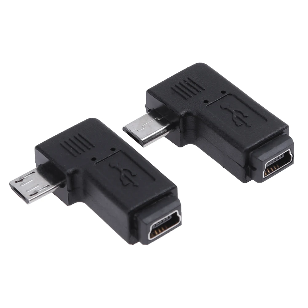 2개 미니 USB 암-마이크로 USB 수 어댑터 좌우 90도 각도 미니 USB 암-마이크로 USB 수 커넥터