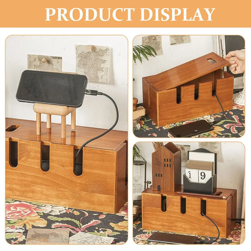 Box Solid Wood Cable ganizer Desk Router Cover Cord Hider Storage rustic appearance sturdy construction home 2
