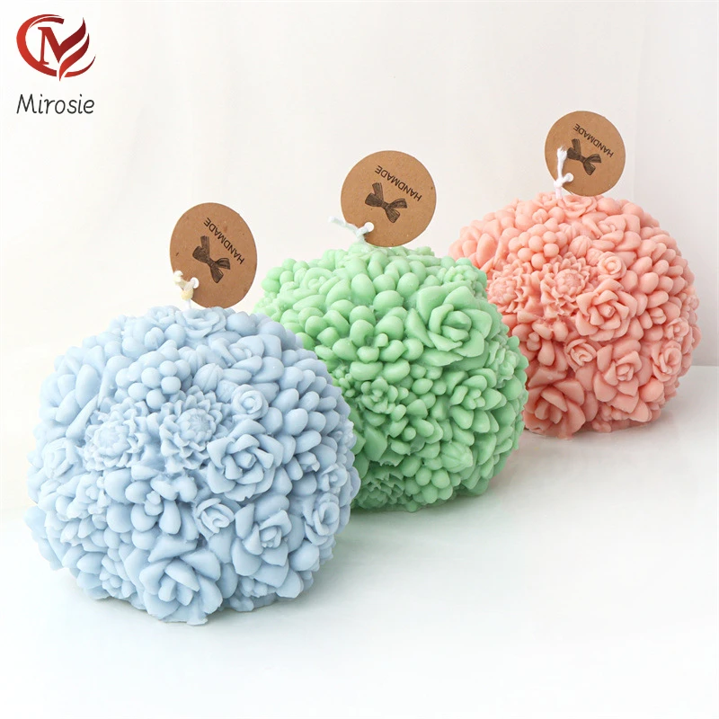 

Mirosie Succulent Ball Candle Mold DIY Flower Ball Aromatherapy Fondant Plaster Soap Cake Mold Cake Decorating Molds Silicone