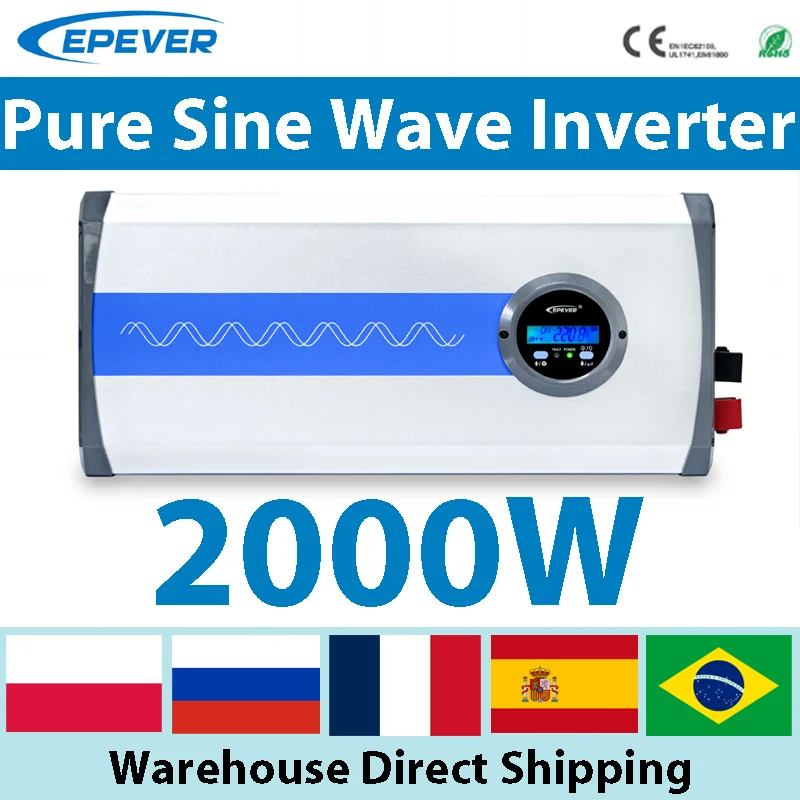 Epever 2000W Inverter A Onda Sinusoidale Pura 12V/24V/48Vdc Input Muslimax/Muslimac Output Off Grid Inverter Solare Porta Usb