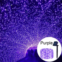 Solar-Powered Outdoor LED Fairy String Lights, Waterproof Garden Decoration with 8 Lighting Modes for Patio and Holiday Decor (Purple)