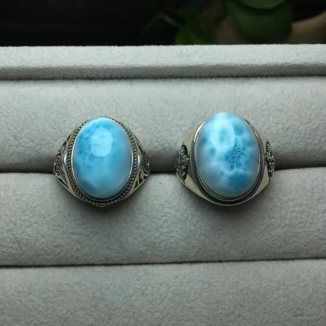 

Unit One Piece 925 Silver With High Quality Man Style Natural Larimar Crystal Healing Designed Special Ring Jewelry Gift