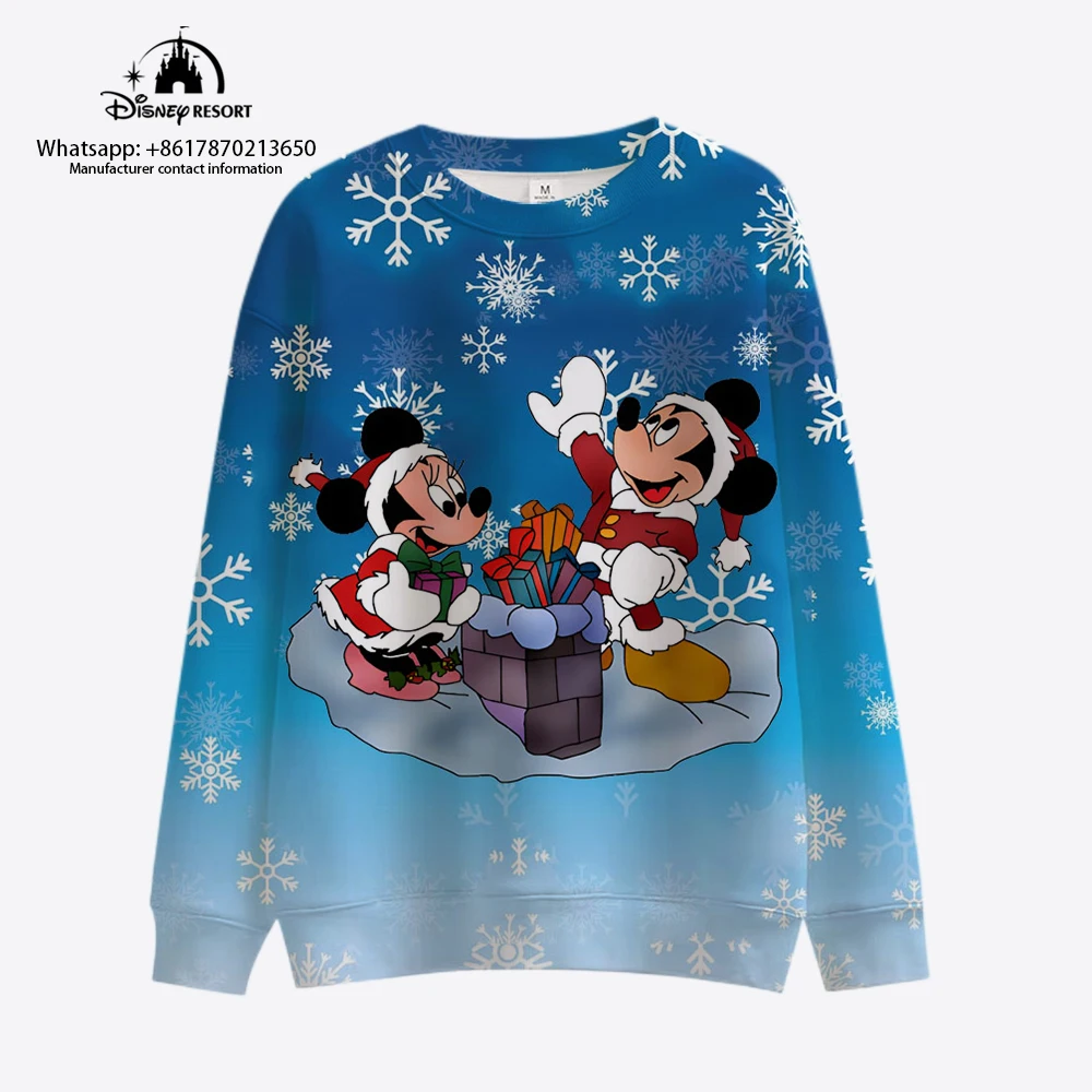 

Autumn Christmas New Women's Fashion Casual Hoodie Disney Mickey Minnie Print Round Neck Long Sleeve Children's Pullover