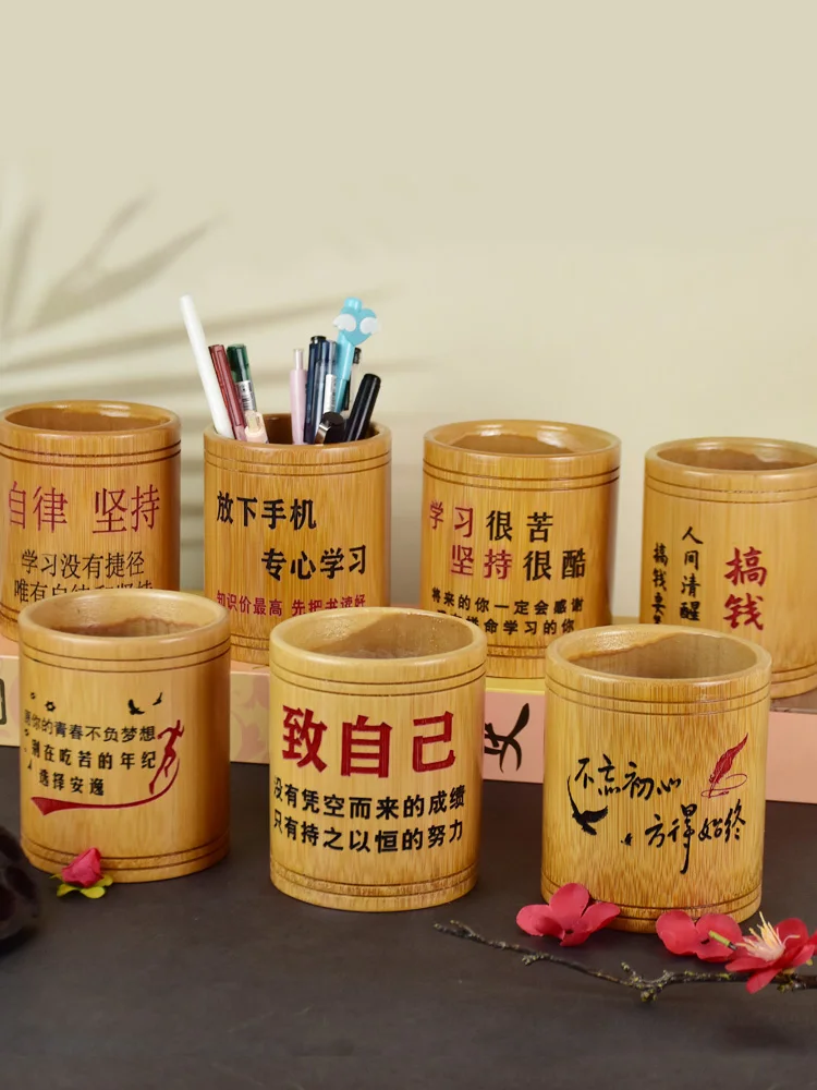 Creative Bamboo Pen Holder Desk organizer stationery Desk pencil holder book Stand for pen Organizers Bookend school pencil case