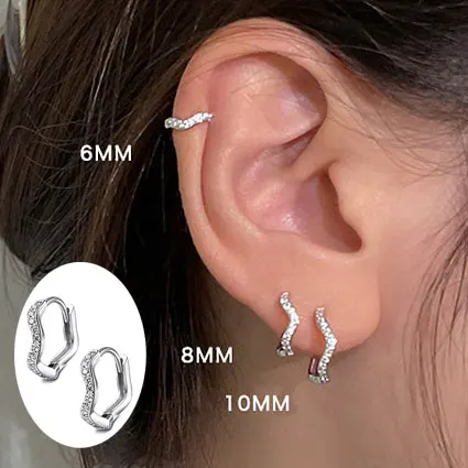 실버 컬러 웨이브 후프 귀걸이 여성 헬릭스 Tragus 로브 피어싱 단순 Huggie 얇은 지르콘 크리스탈 귀 연골 피어싱 쥬얼리