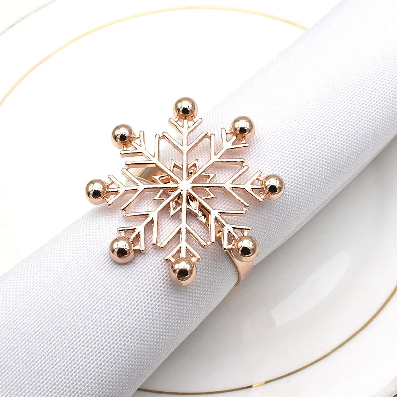 Snowflake Napkin Rings Gold Silver Color Napkin Rings Holder for Christmas Holiday New Year Wedding Party Table Decoration