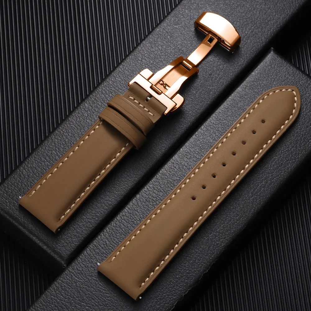 Luxury Calfskin Leather Watchband with Butterfly Buckle - Casual Business Replacement Strap