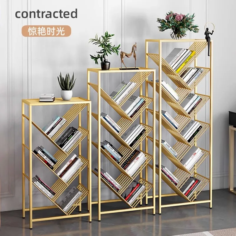 Multi-Tier Floor Bookshelf Iron Magazine Rack Kids Book Storage Tree Design No Assembly Bookcase Office Furniture Estante FYMR