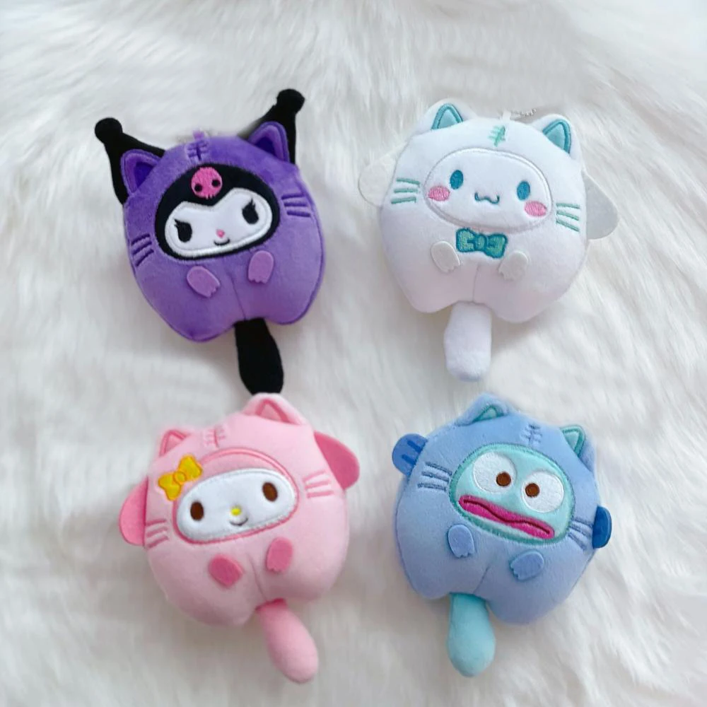 

Hello Kitty Sanrio 10Cm Keychain Kuromi Cinnamoroll Cross Dressing Plush Doll Kawaii My Melody Anime Cartoon Plushie Toy Gifts