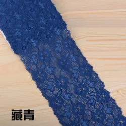 Embroidered White Lace Trim Ribbon - 16cm Wide Fabric for DIY Crafts and Garment Accessories (Navy Blue)