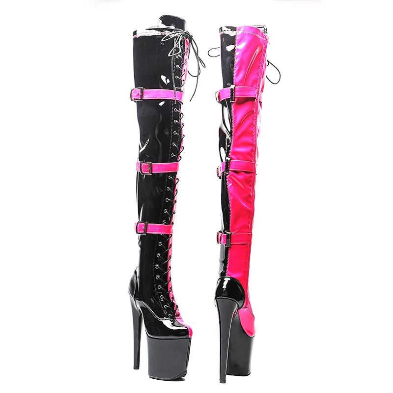Leecabe  20CM/8inches Patent PU two color mix  upper Pole dance shoes High Heels Pole Dance boot