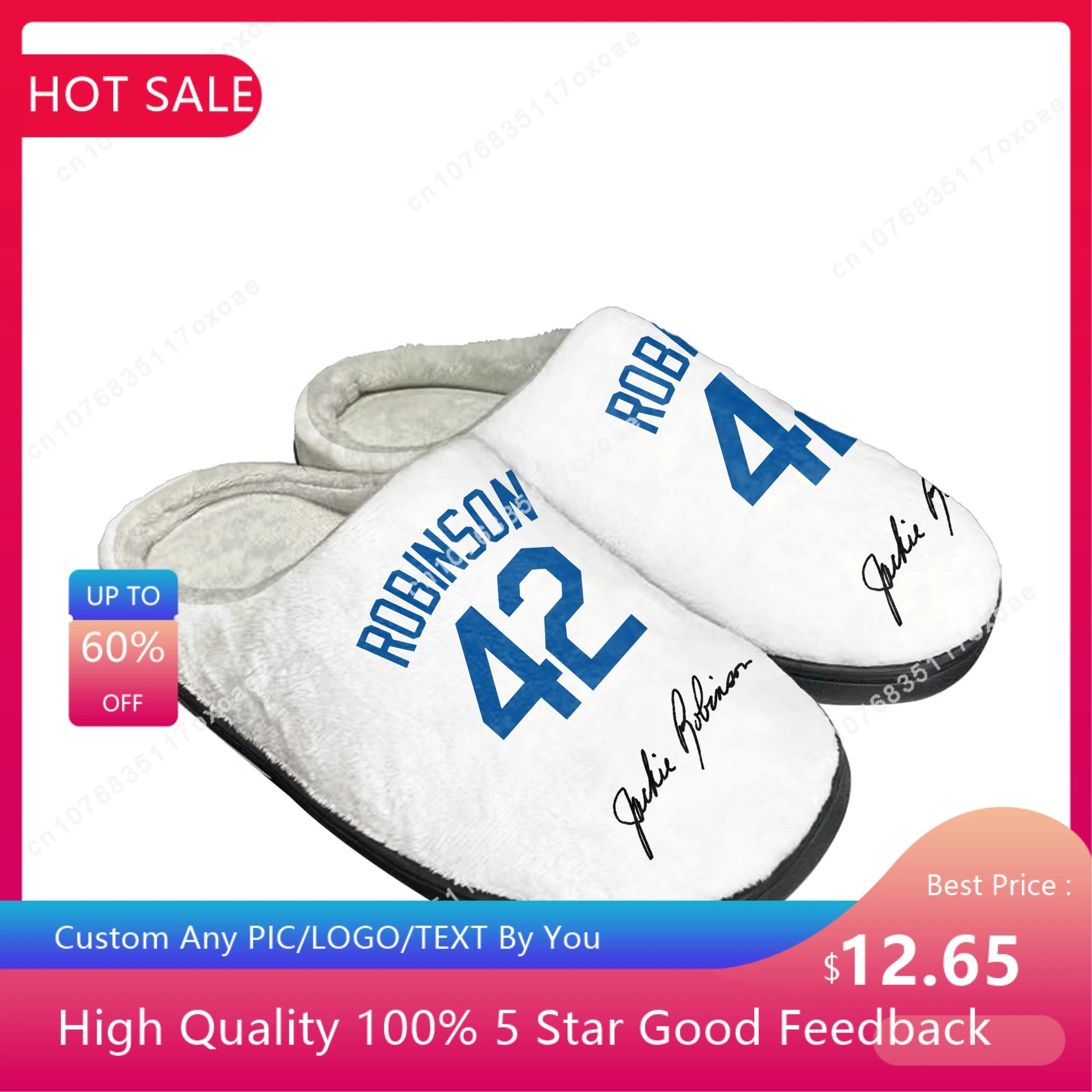 

Домашние хлопковые тапочки для бейсбола Джеки Робинсон № 42, мужские и женские плюшевые теплые туфли для спальни, термотапочки, обувь на заказ