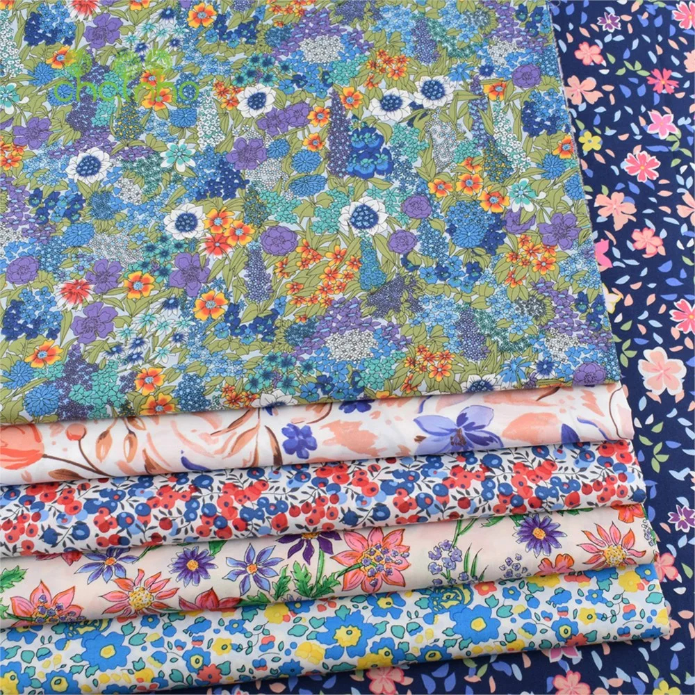 Chainho,Printed Plain Weave Poplin Cotton Fabric,DIY Quilting Sewing Material,Patchwork Cloth,Floral Series,3 Sizes,15PC40