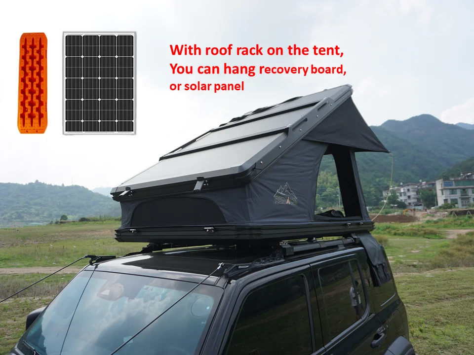 Remaco Outdoor Camping Aluminum 4 Person Hardtop Roof Tents for Vehicles, Large Clamshell Hard Shell RTT Wedge Top Tent