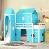Low Loft Bed with Tent and Slide, Solid Wood Loft Frame with Safety Guardrails and Ladder for Kids Bedroom,Easy Assembly 1