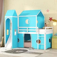 Low Loft Bed with Tent and Slide, Solid Wood Loft Frame with Safety Guardrails and Ladder for Kids Bedroom,Easy Assembly 1