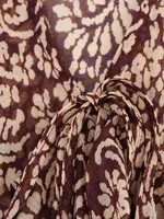 Women Summer MIDI Dress 2025 Vintage Print Chiffon V-Neck Cascading Ruffle Bow Female Elegant Street Dresses Clothing - Image 5