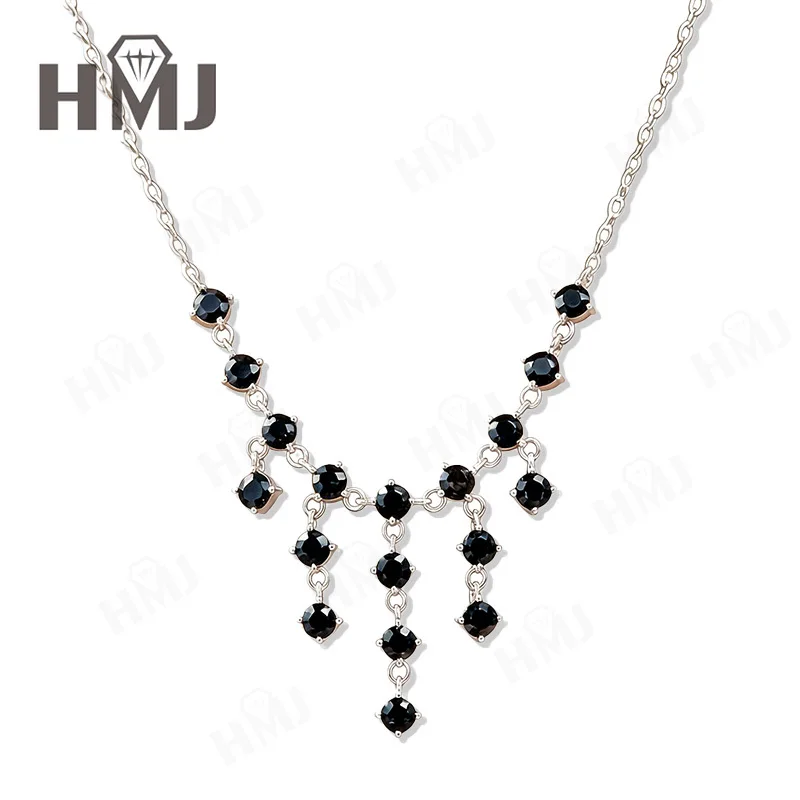 925 Sterling Silber Moissanit-Halskette 1,8 Karat Rundschliff VVS1 D-Farbe/Champagner/Schwarz Luxuriöses Jubiläums- und Muttertagsgeschenk für Sie – Detail 4
