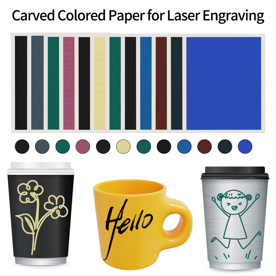 UNIXYZ Carta colorata per incisione laser per diodi di CO2 fai da te, macchine utensili per ceramica, vetro, pietra di cristallo (12 colori + raschietto