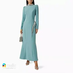 Amelia O Neck Prom Dress Long Sleeves With Ankle Length Evening Dress Women Wedding Party Formal Gowns Arabia2023