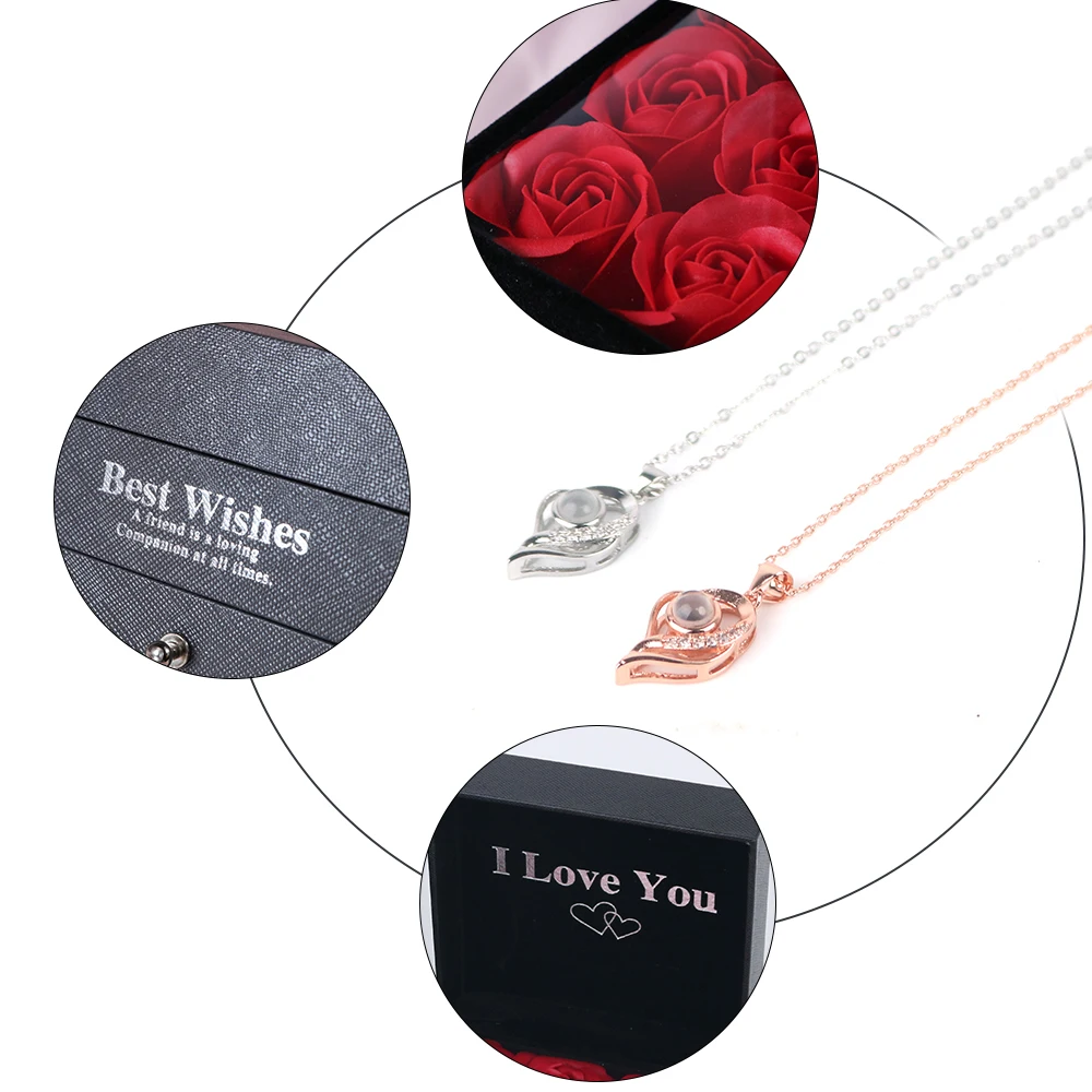 Eternal Love Gift Set - 'I Love You In 100 Languages' Necklace & 9 Red Roses, Valentine's, Anniversary, Birthday Gift - View #7