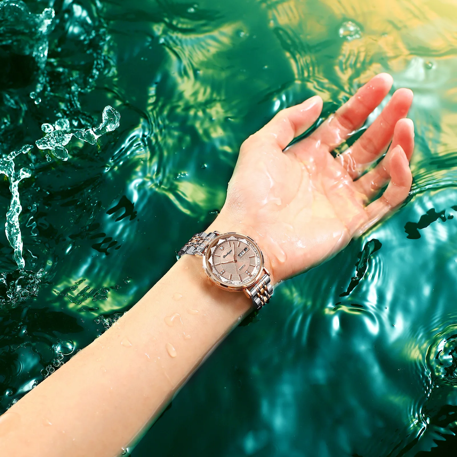 POEDAGAR Fashion Waterproof Luminous Double Calendar Quartz Women's Watch Mesh with Steel Band Versatile Watch Prismatic Glass
