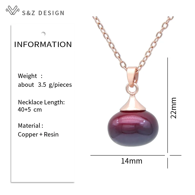S&Z DESIGN New Fashion Wine Red Round Beads Pendant Necklace For Women Party 585 Rose Gold Color Collarbone Chain Jewelry