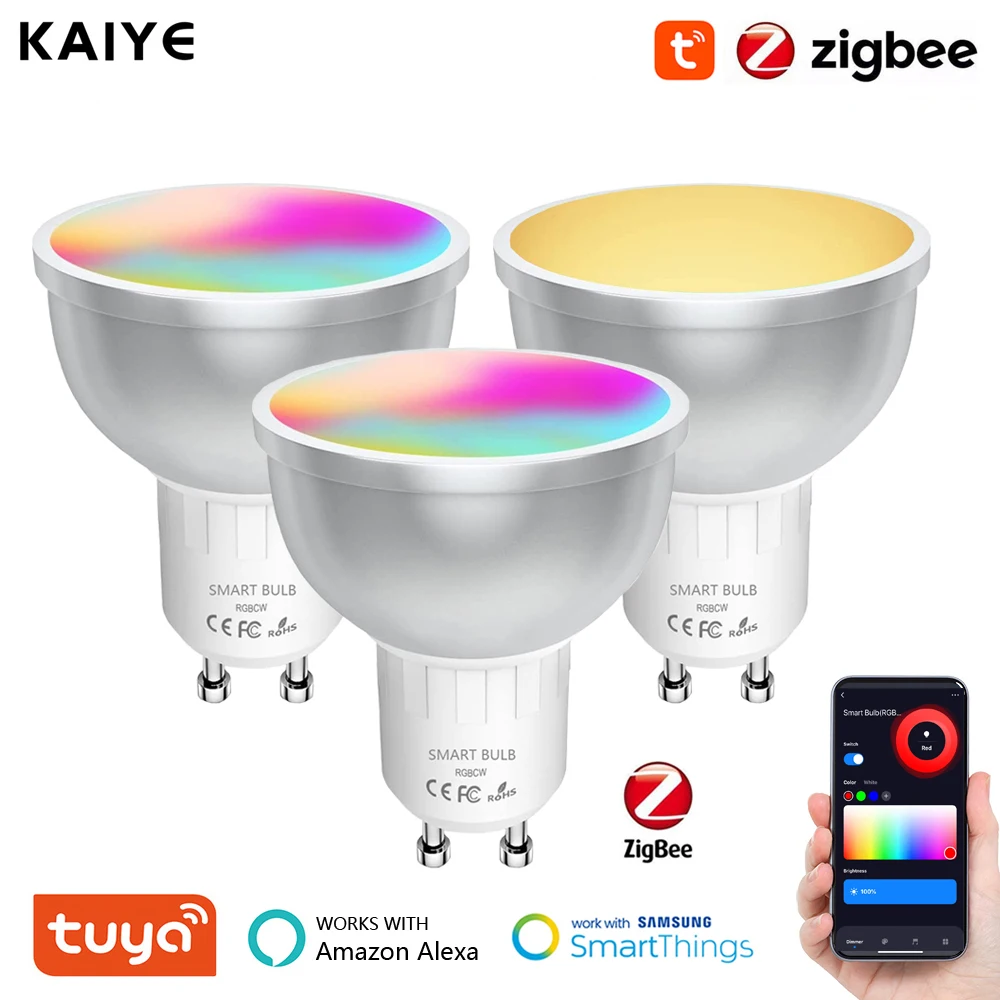 

Zigbee GU10 LED Light Bulbs Tuya Smart Lamp RGB+WW+CW 5W Dimmable Led Track Light Bulb Works with Alexa Google Home SmartThings