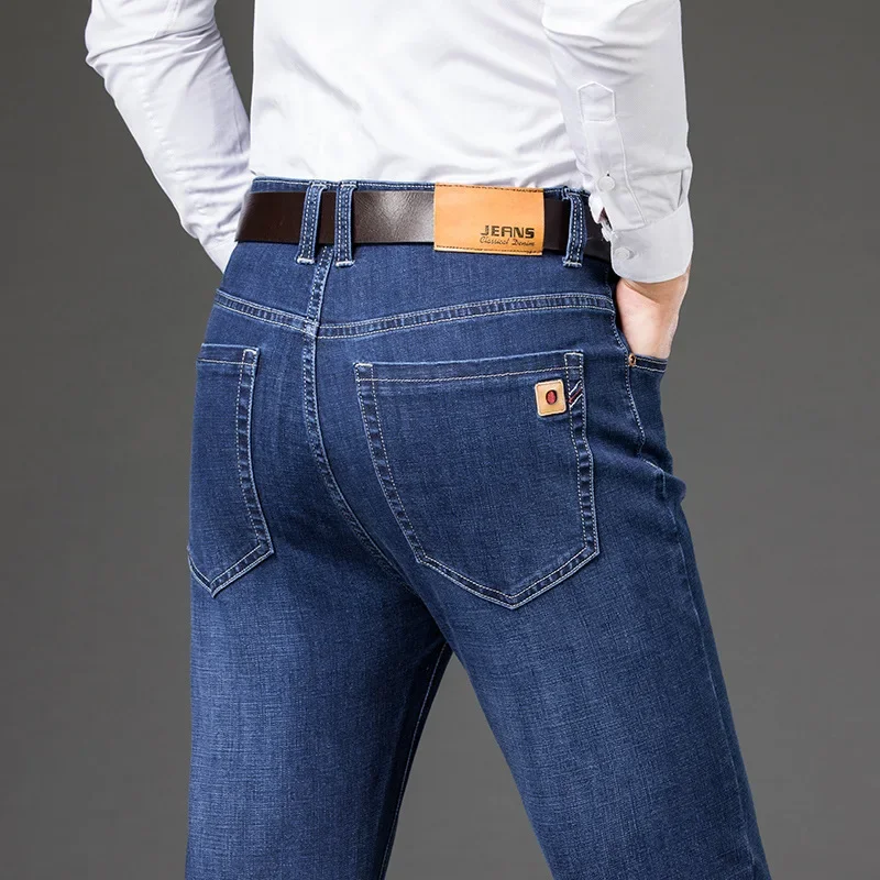 Autumn Winter New Business Casual Jeans for Men Stretch Straight Loose Versatile Men's Denim Long Pants Large Size 44 46 4
