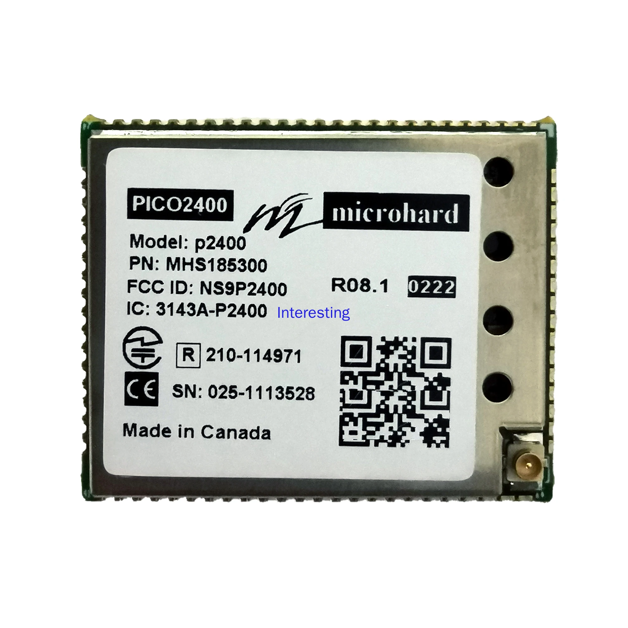

Модуль беспроводной передачи данных P2400 2,4G 1 Вт 50 км оригинальный аутентичный MHS185300