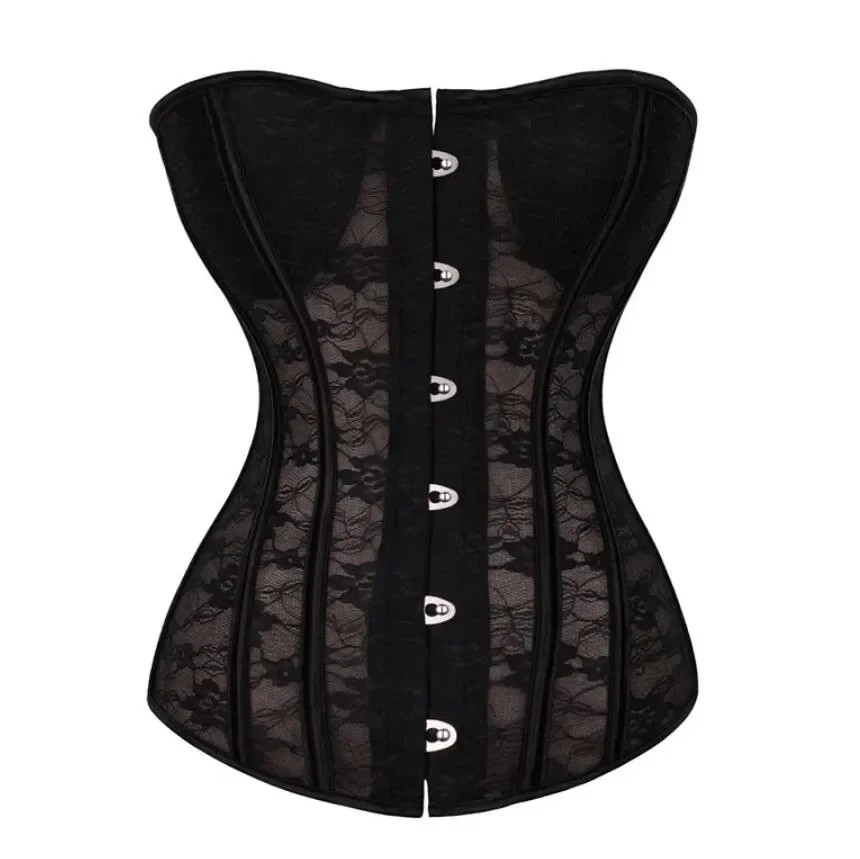 Corset Overbust Bustiers Sexy Corset For Women Lace Perspective Transparent Lingerie Femme Black White corset bustier top waist corset lace corset lace lingerie set