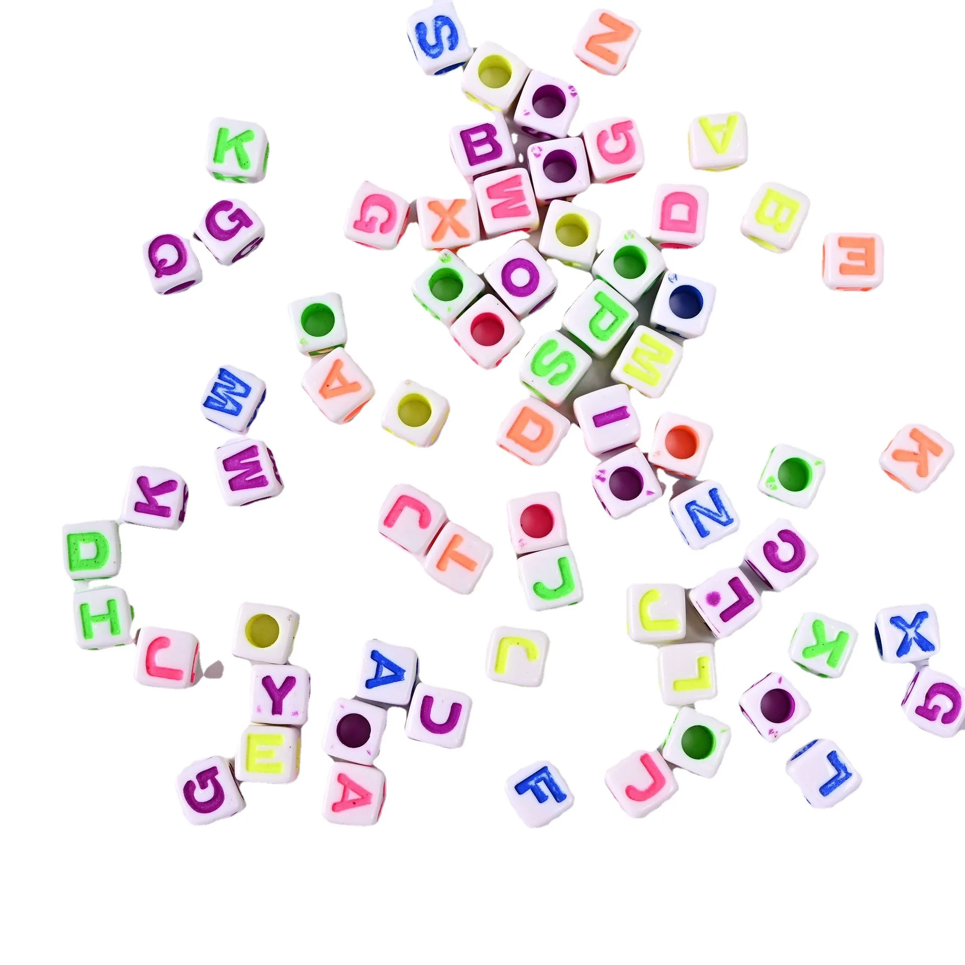 Colorful Letter Beads 6mm 2600pcs Mix A-Z Cubic Acrylic Beads White Alphabet Bead With Hole For DIY Necklace LKids Square Beads