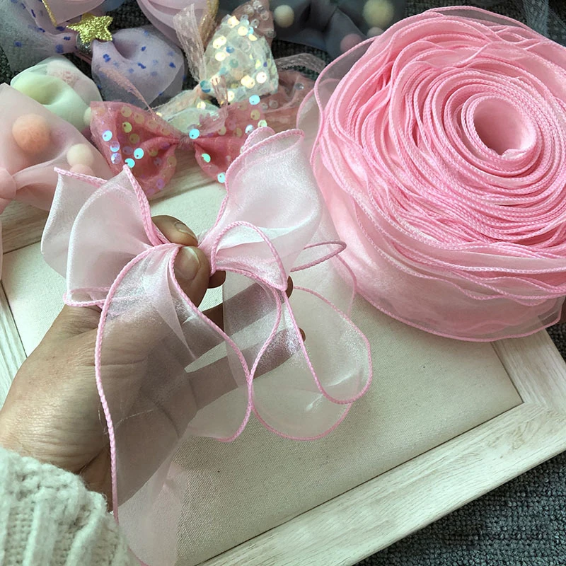 Cinta Envolver Regalos Cintas De Organza Con Cable Transparente Con Borde Dorado, Cinta De Gasa Para Envolver Caja De Regalo, Ramo De Novia De Boda, Decoración De Navidad, 10M - AliExprs Cinta