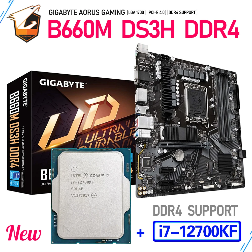 Gigabyte B660M DS3H DDR4 Motherboard M-ATX Set CPU Core i7 12700KF