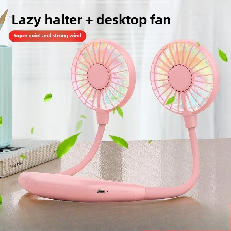 USB Portable Cold Fan Hands Free Neck Hanging Rechargeable Mini Sports3-Speed Adjustable Neck Dual Fan Home OfficeOutdoor Travel 2