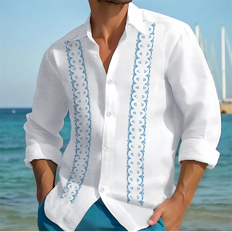 

2024 men's shirt Hawaiian shirt long-sleeved holiday outdoor beach clothing loose version casual comfortable fabric XS-6XL