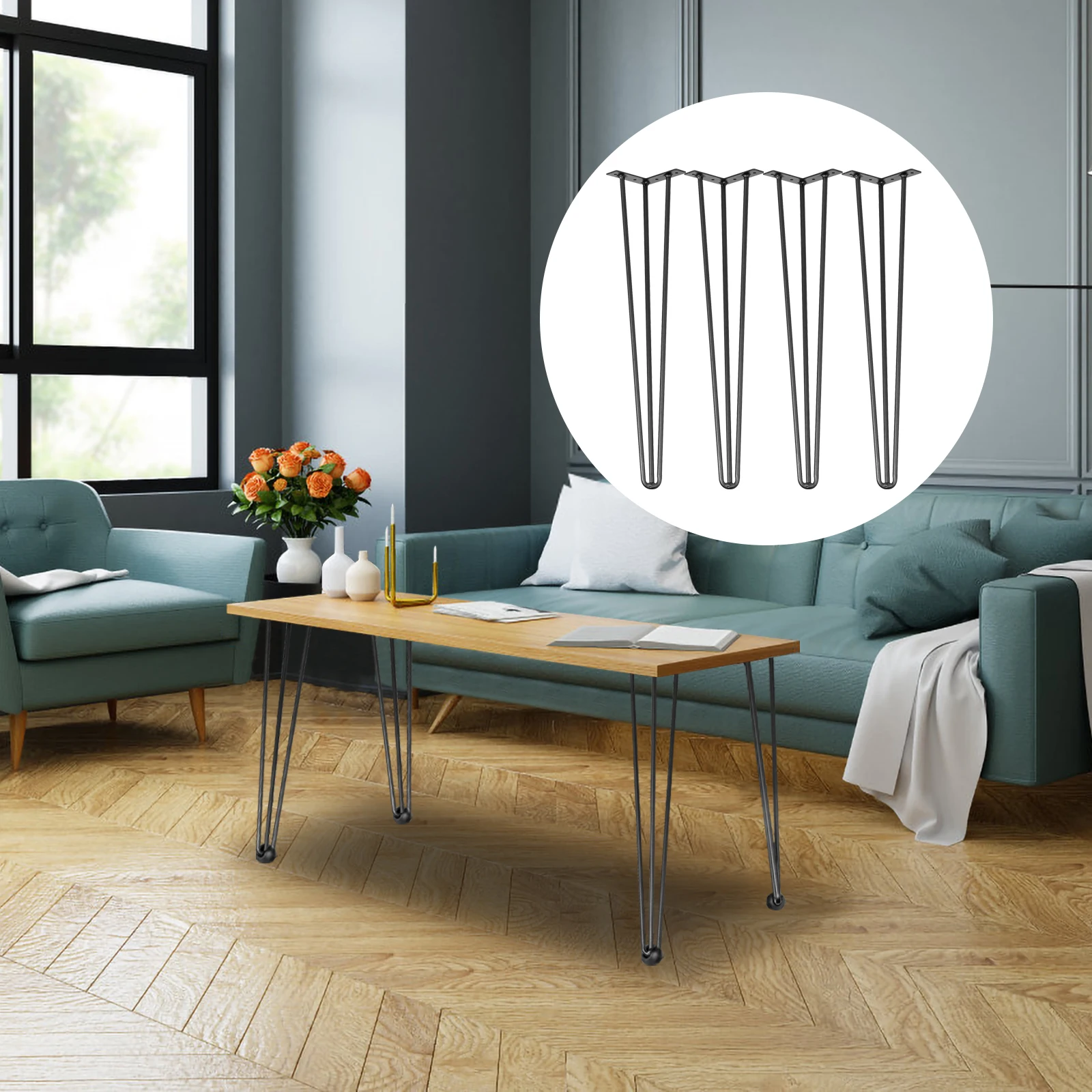 SucceBuy 4 pièces pieds de Table en métal 16-40 pouces 3 tiges pieds de meubles en épingle à cheveux bricolage maison banc salle à manger bureau fin Table basse pieds