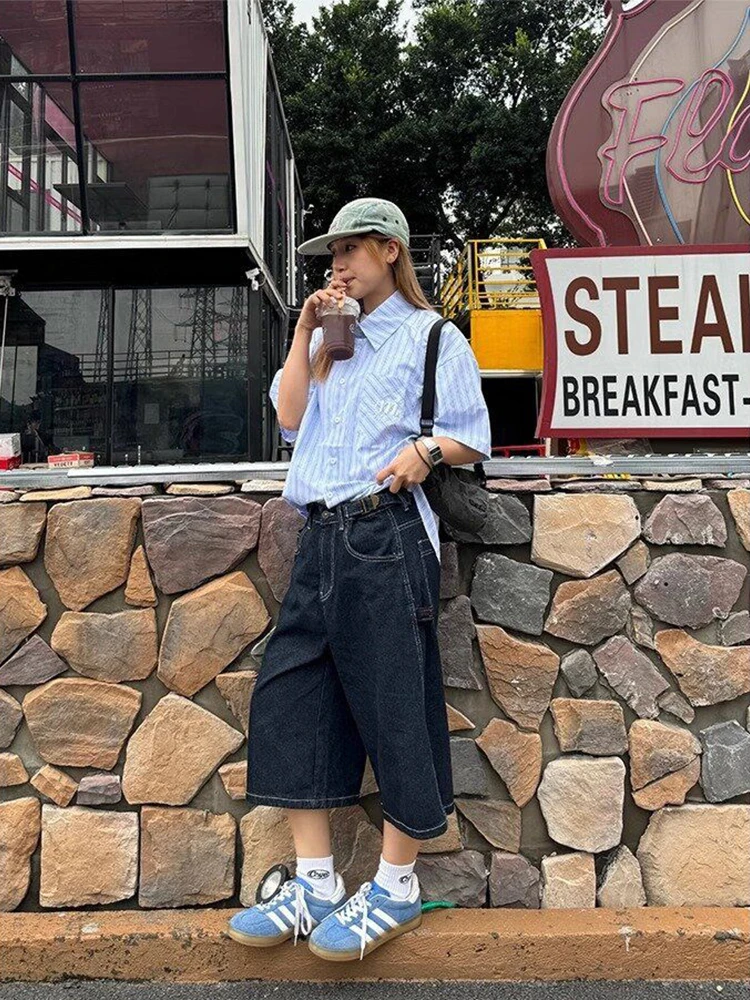 Retro Wide Leg Loose Jeans Y2K 2000s High Waist Denim Capri Pants