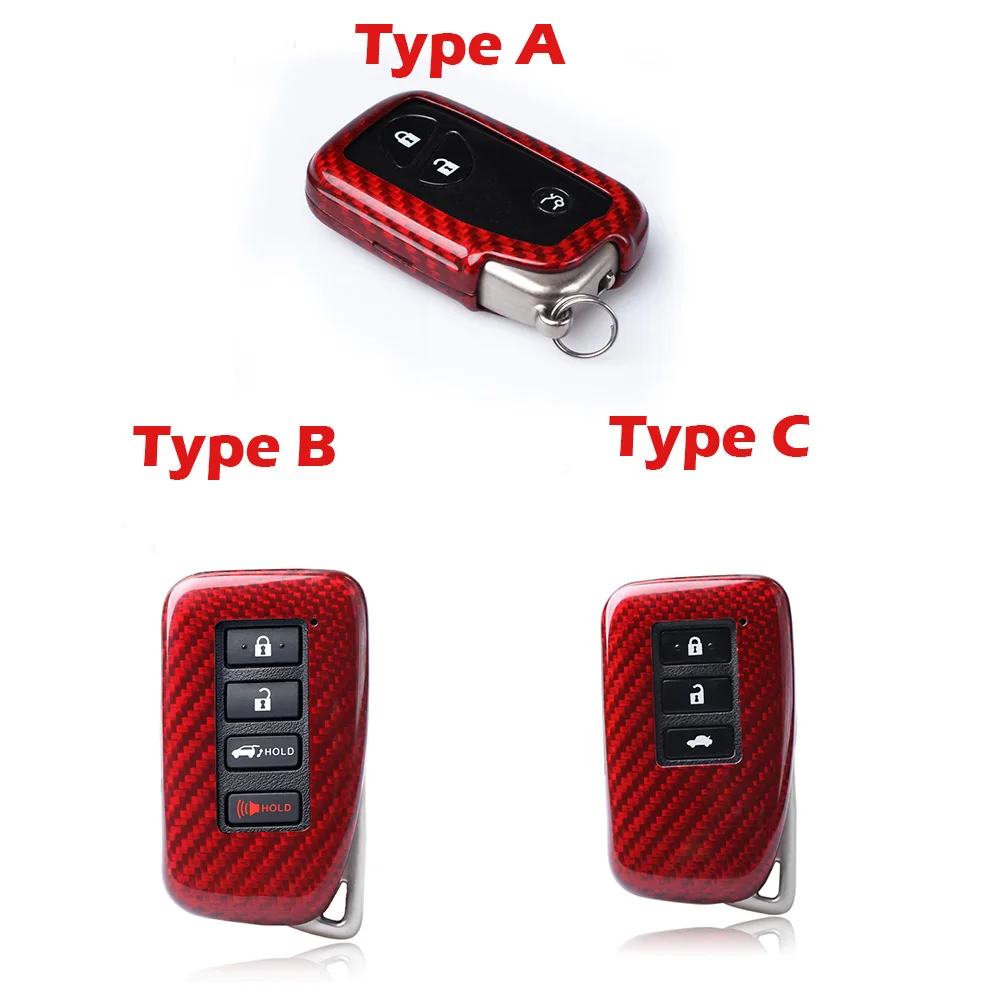 

Black Red Carbon Fiber Remote Key Fob Case Shell Cover Car Accessories