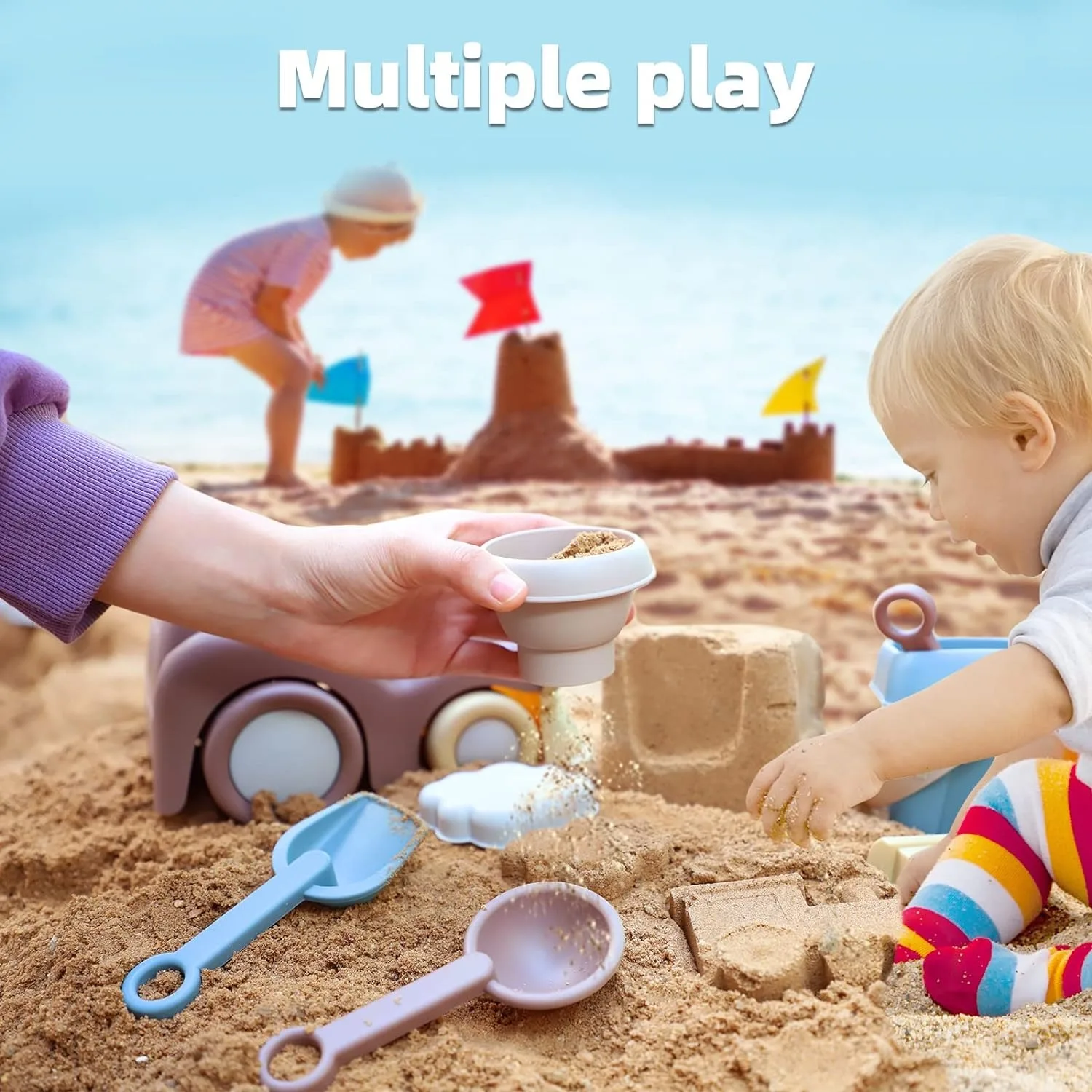 Beach Toys for Toddlers Kids Sand Toys Train Beach Truck Beach Bucket Scoop Trowel Colander Rake Sand Castle Toys Sandbox Toys 4