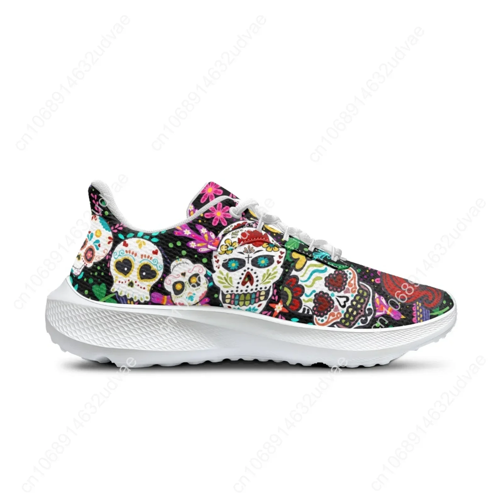 Stylish Mexican Day Of The Dead Skull Running Shoes Sugar Skull Print Girls Tennis Shoes Gym Shoes Zapatos Mujer